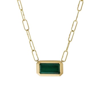 Emerald Pendant in 18k Gold with Handmade Chain