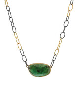 Organic Shape Rosecut Emerald Pendant in Oxidized Silver and 18k Gold with Handmade Chain