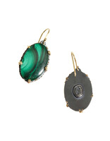 Malachite Earrings in Oxidized Silver and 18k Gold