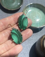 Malachite Earrings in Oxidized Silver and 18k Gold