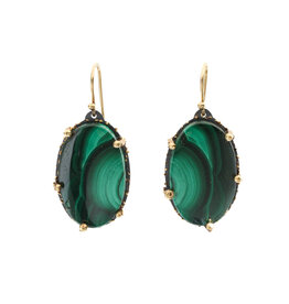 Malachite Earrings in Oxidized Silver and 18k Gold