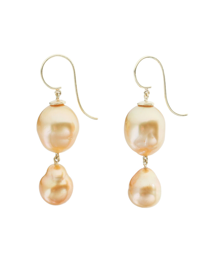 Double Golden Yellow Pearl Drop Earrings