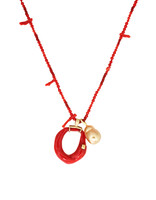 Coral Stick and Bead Necklace with Coral Ring an Golden Pearl Pendants in 18k Gold