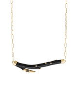 Black Coral Branch Necklace in 18k Gold with Handmade Chain and Rough Diamond