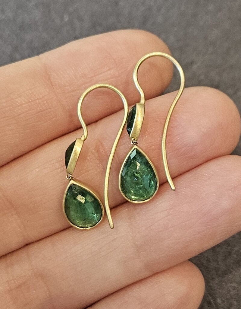 Double Teardrop Emerald Earrings in 18k Gold
