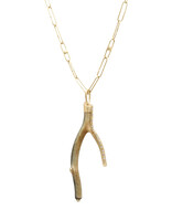 Wishbone Shaped Fossilized Coral Branch Pendant with 15 Grey Diamonds in 18k Gold