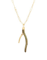 Wishbone Shaped Fossilized Coral Branch Pendant with 15 Grey Diamonds in 18k Gold