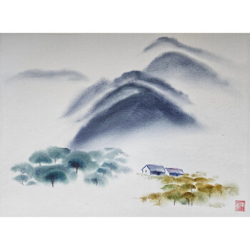 Kenneth Higashimachi Medium Watercolor Painting #66 (12" x 17")