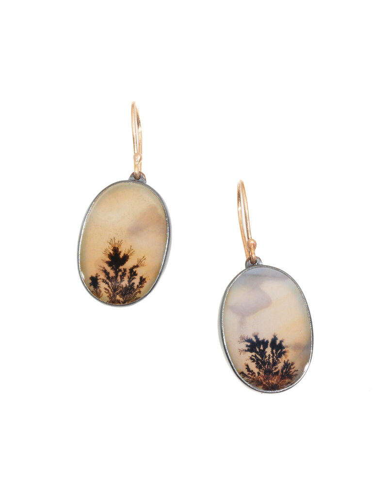 Dendritic Agate Earrings in Oxidized Silver and 14k Gold