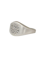 Long Oval Signet Ring with Grey Flush Set Diamonds in Brushed Silver