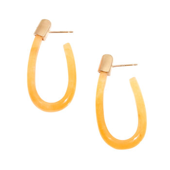 Oval Hoop Post Earrings in Matte Orange Jade and 18k Gold