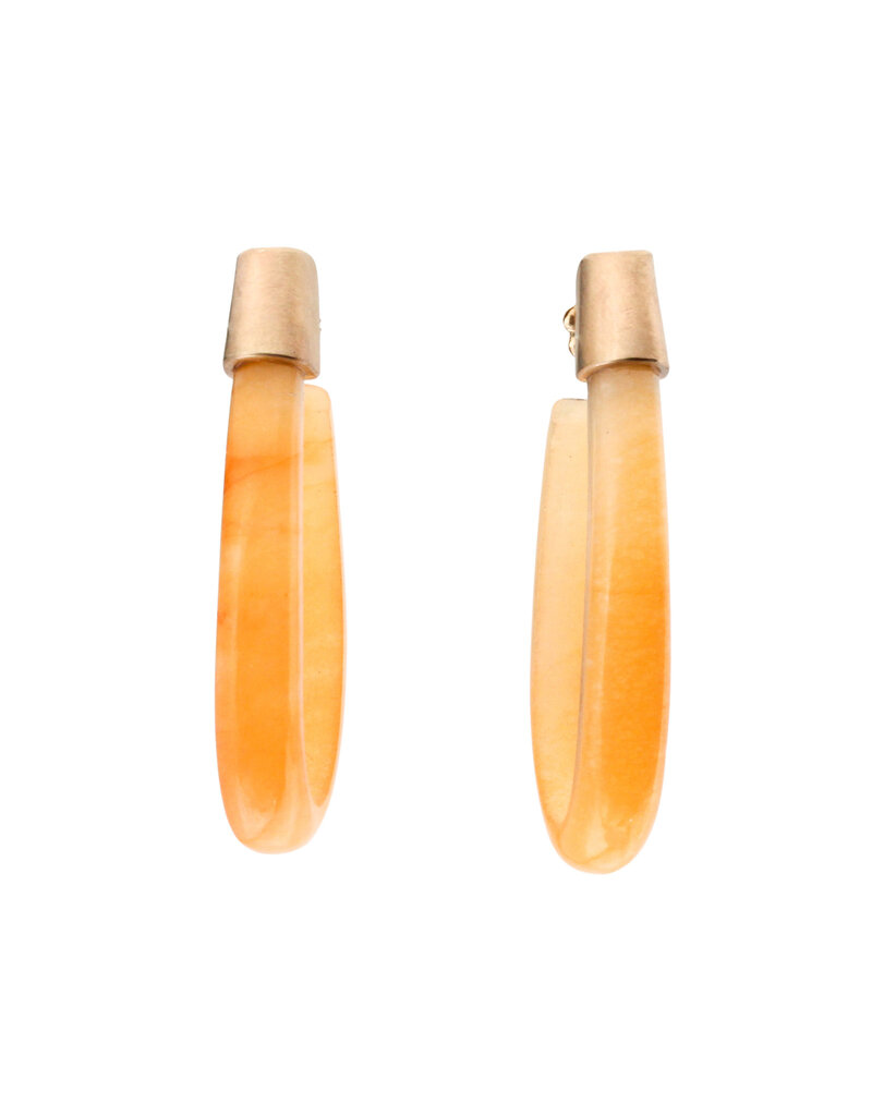 Oval Hoop Post Earrings in Orange Jade and 14k Gold