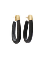 Oval Hoop Post Earrings in Matte Black Jade and 18k Gold