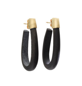 Oval Hoop Post Earrings in Matte Black Jade and 18k Gold
