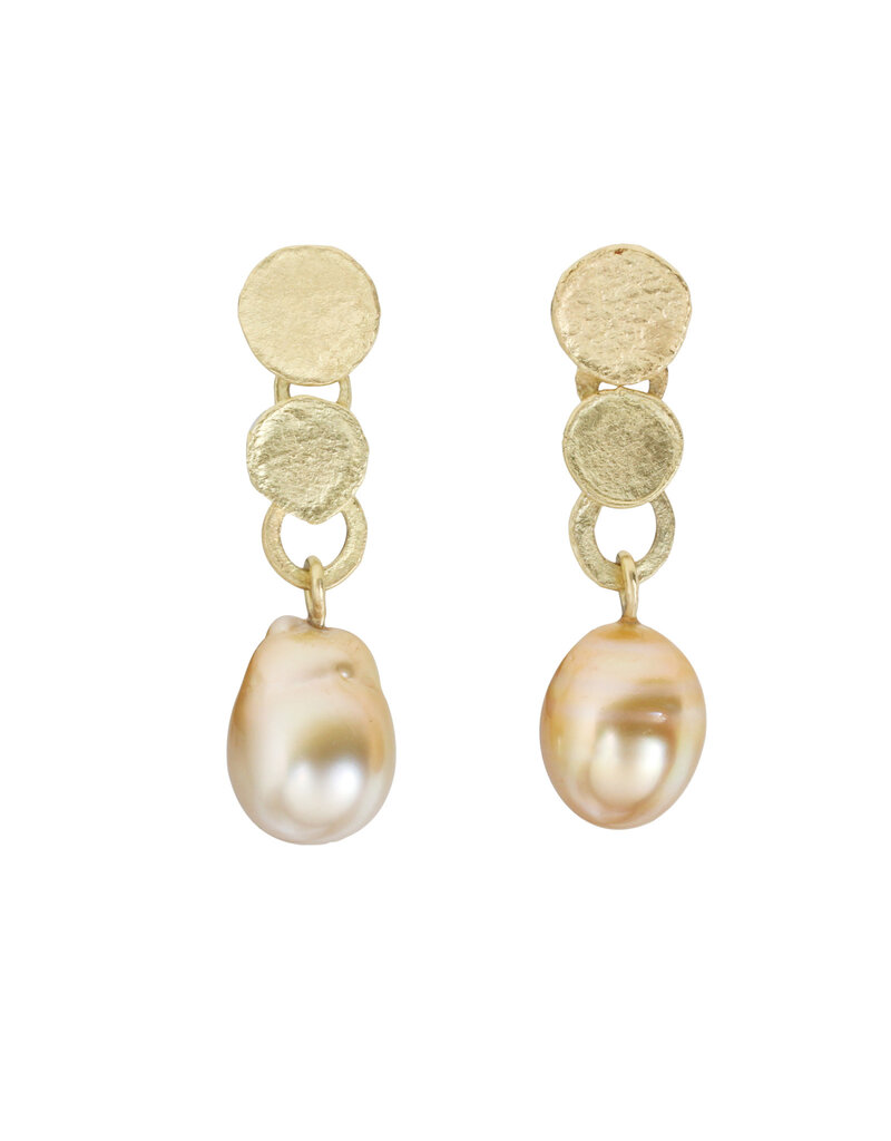 Laura Lienhard Golden Pearls Dangle Post Earrings in 18k Gold