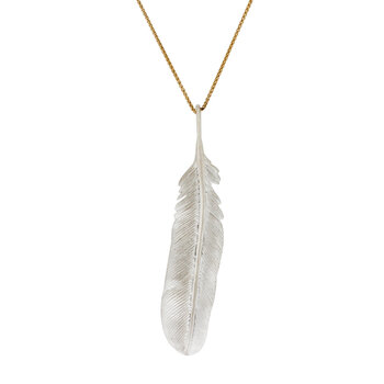 Large Brushed Silver Feather Pendant