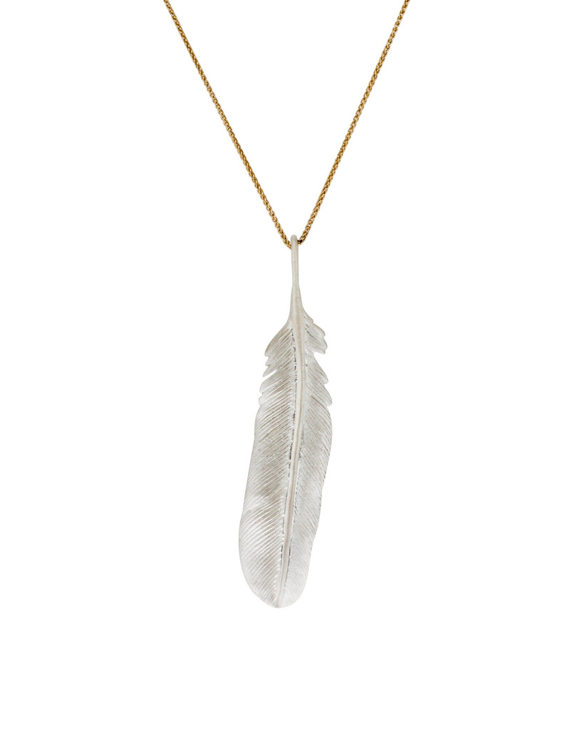 Large Brushed Silver Feather Pendant