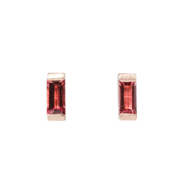 Pink Tourmaline Baguette Post Earrings in 14k Rose Gold