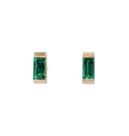 Lab Grown Emerald Baguette Post Earrings in 18k Gold
