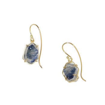 Chatham Sapphire Crystal Dangle Earrings in 18k Gold & Plastic