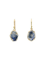 Chatham Sapphire Crystal Dangle Earrings in 18k Gold & Plastic
