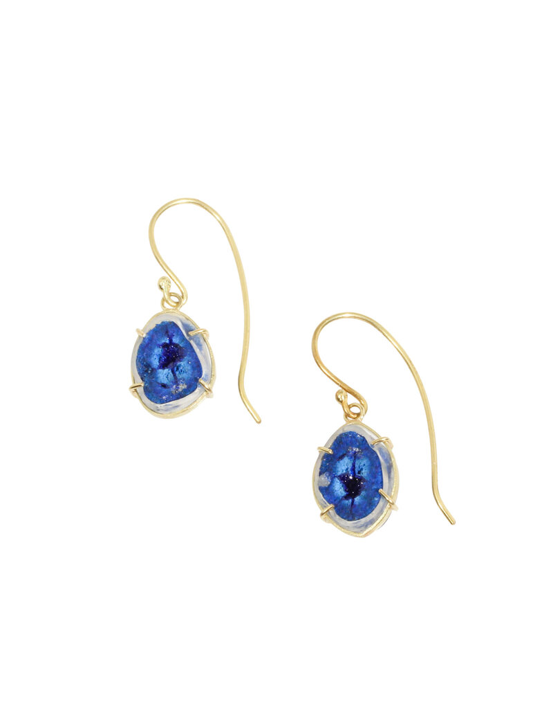 Azurite Geode Dangle Earrings in 18k Gold & Plastic