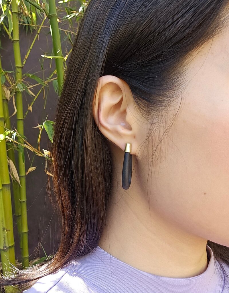 Oval Hoop Post Earrings in Matte Black Jade and 18k Gold