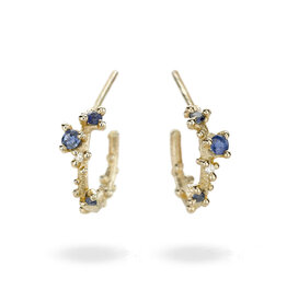 Sapphire and Diamond Encrusted Hoop Earrings in 14k Yellow Gold