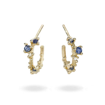 Sapphire and Diamond Encrusted Hoop Earrings in 14k Yellow Gold