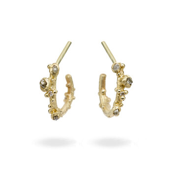 Mixed Diamond Hoop Earrings in 14k Gold