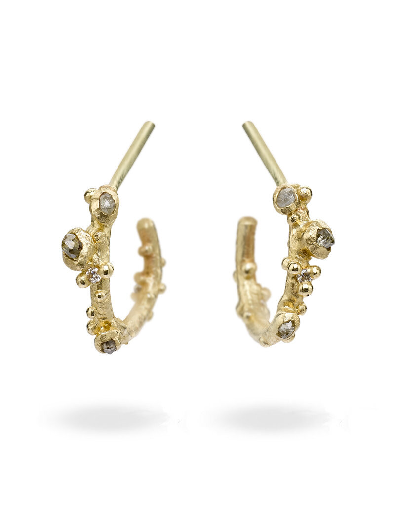 Mixed Diamond Hoop Earrings in 14k Gold