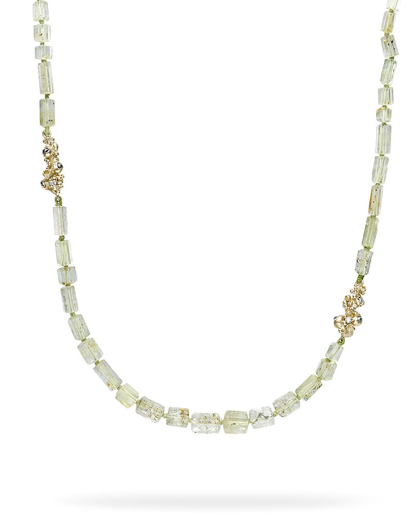 Beryl Strand with Diamond Encrusted Clusters in 14k Yellow Gold