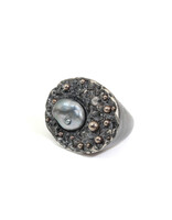 Taha'a Ring in Oxidized Silver with Keshi Pearl and Rosecut Diamond and Sapphires