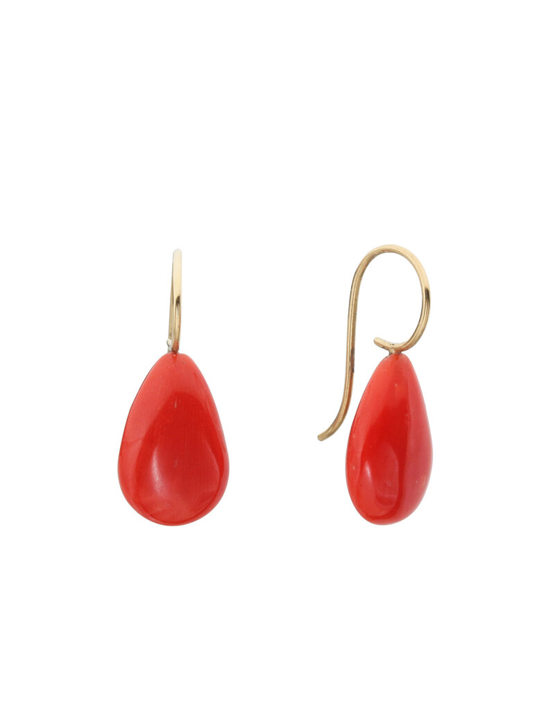 Red Coral Drop Earrings with 18k Earwires