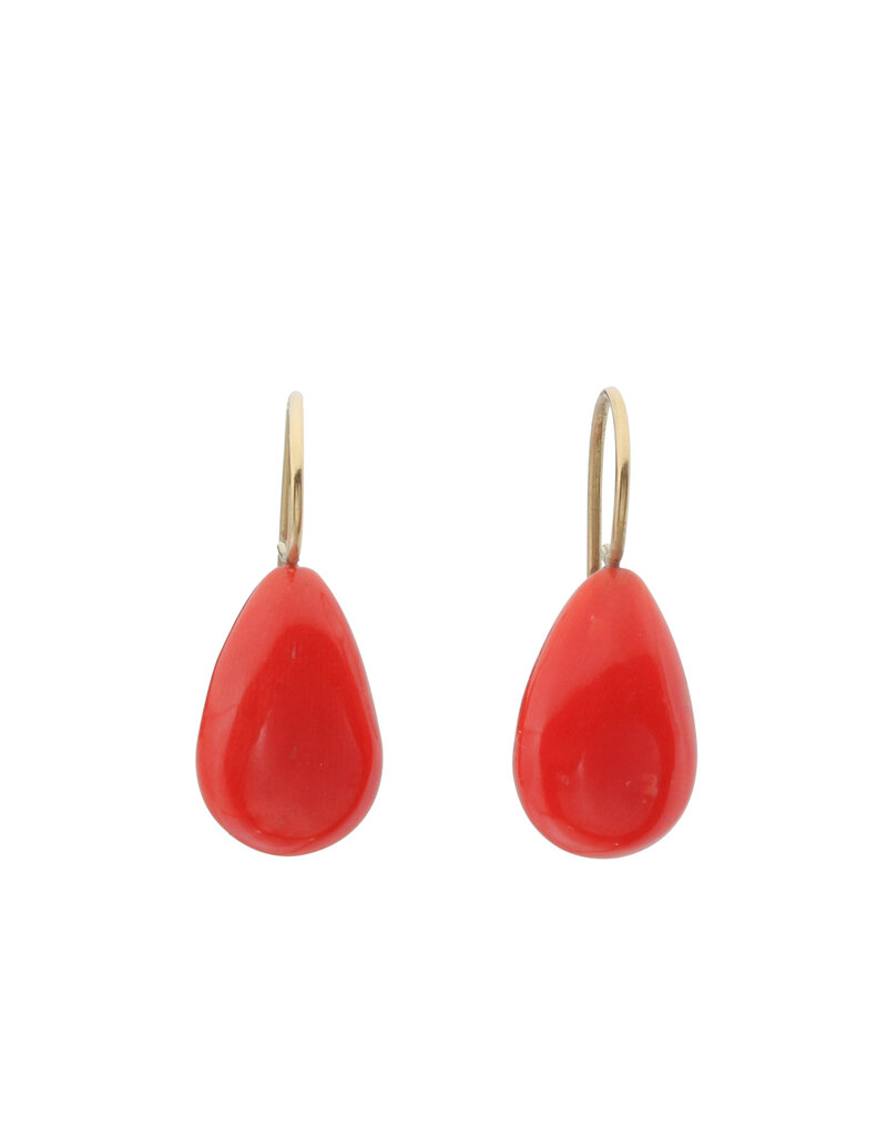 Red Coral Drop Earrings with 18k Earwires