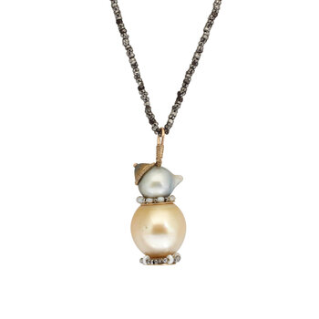 Neko-Chan Pendant with Pearls in 14k Gold