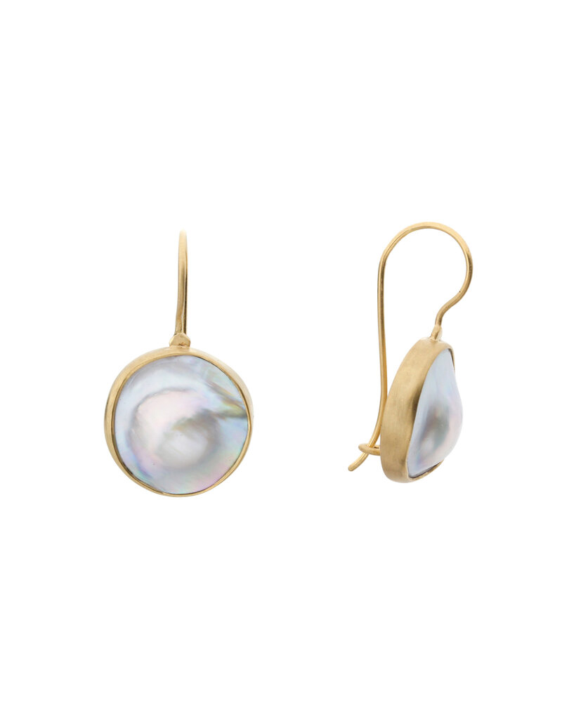 Dome Pearl Drop Earrings in 18k Gold