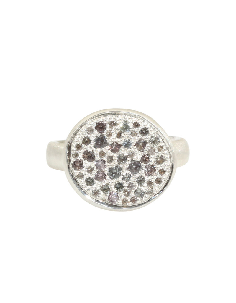 Pave Set Signet Ring with Lavender Sapphires in Brushed Silver