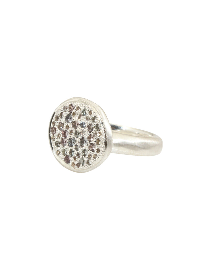 Pave Set Signet Ring with Lavendar Sapphires in Brushed Silver