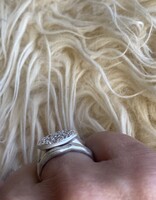 Pave Set Signet Ring with Lavender Sapphires in Brushed Silver