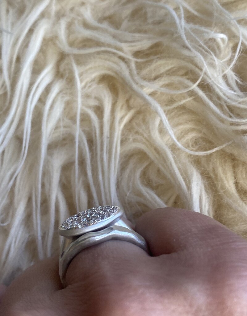 Pave Set Signet Ring with Lavender Sapphires in Brushed Silver