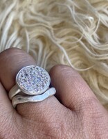 Pave Set Signet Ring with Lavendar Sapphires in Brushed Silver