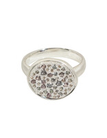 Pave Set Signet Ring with Lavendar Sapphires in Brushed Silver