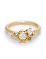 White Raw Diamond Cluster Ring  in 18k Yellow Gold