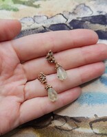 Prehnite Drop Earrings with Grey Diamonds and Barnacles in 14k Yellow Gold