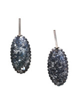 Small Scalloped Oval Drop Earrings with Glass