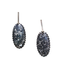 Small Scalloped Oval Drop Earrings with Glass