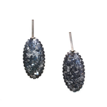 Small Scalloped Oval Drop Earrings with Glass