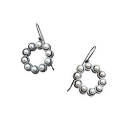 Round Freshwater Pearl Earrings in Oxidized Silver