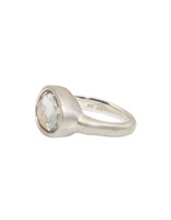 Organic Shaped Ring in Brushed Silver with 22k Gold and White Diamonds